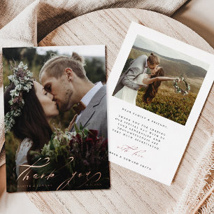 Hand Lettered 2 Photo Wedding Thank You Foil Card