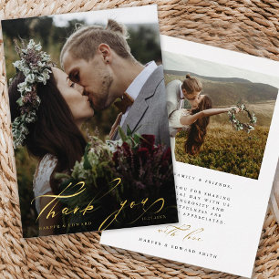 Hand Lettered 2 Photo Wedding Thank You Foil Card