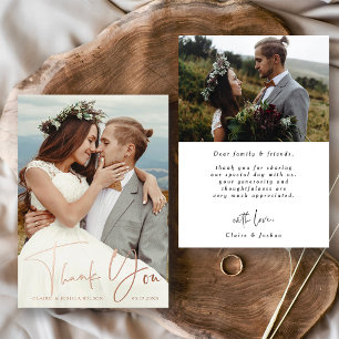 Hand Lettered 2 Photo Wedding Thank You Foil Card