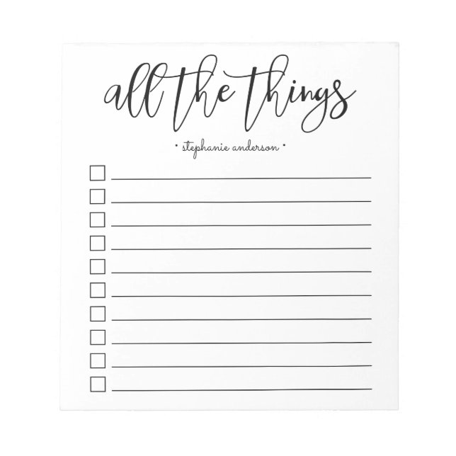 Hand-Lettered All the Things Personalised Notepad (Front)