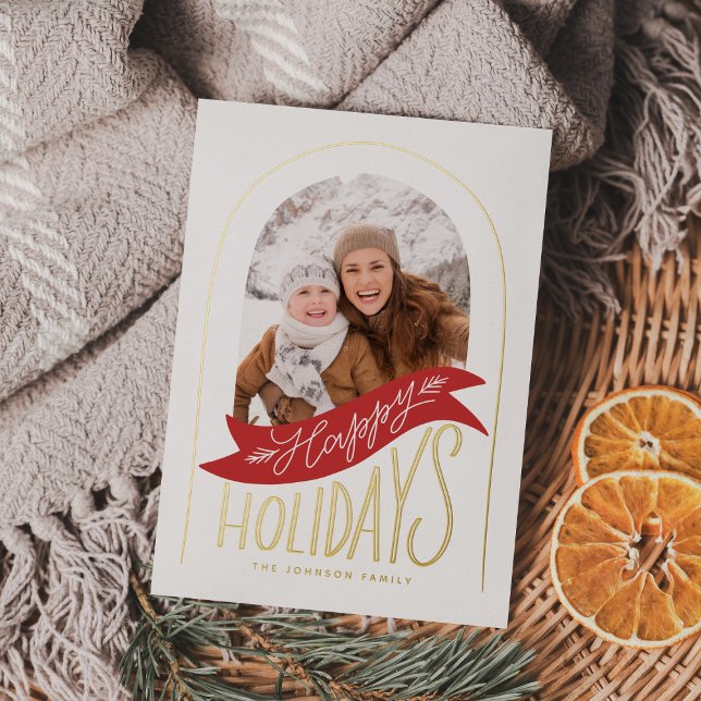 Hand-lettered Arch Photo Foil Holiday Card (Creator Uploaded)