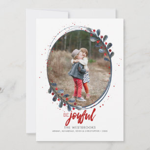 Hand Lettered Be Joyful Holiday Photo Card