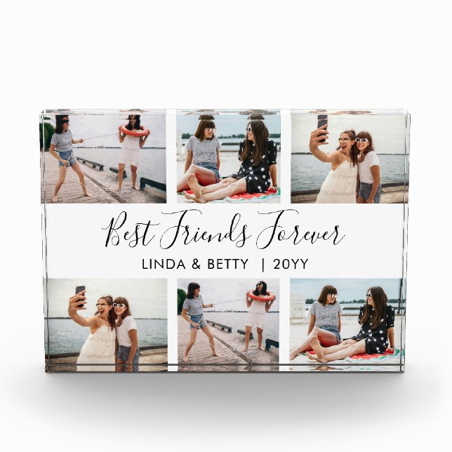 Hand Lettered Best Friends Forever 6 Photo Block. (Front)