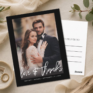 Hand-Lettered Black Photo Thank You Postcard