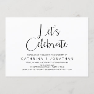 Hand Lettered, Black script, Engagement Party Invitation