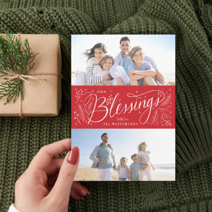 Hand-lettered Blessings 2 Photo Holiday Card