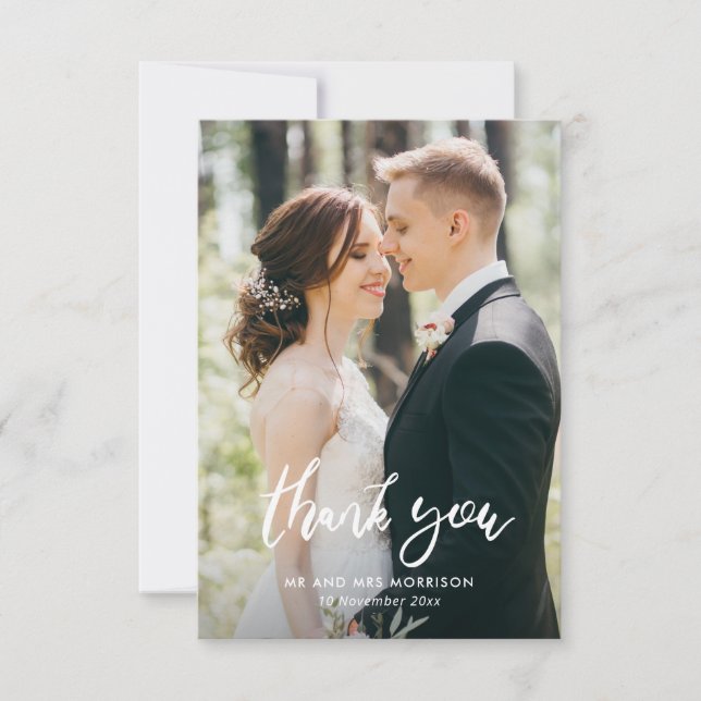 Hand lettered brush typography wedding thank you card (Front)