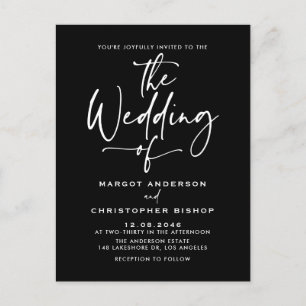 Hand Lettered Calligraphy Black Wedding Invitation Postcard