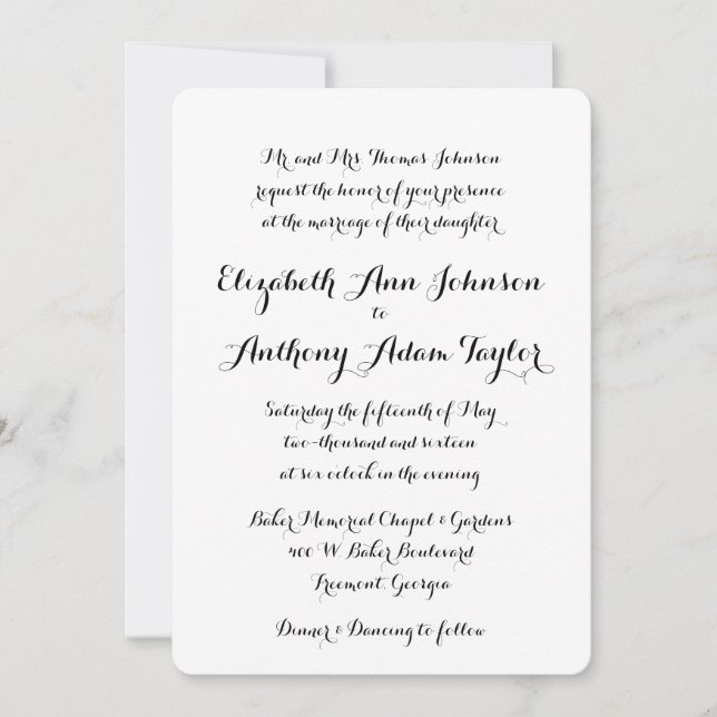 Hand Lettered Calligraphy Wedding Invitation (Front)