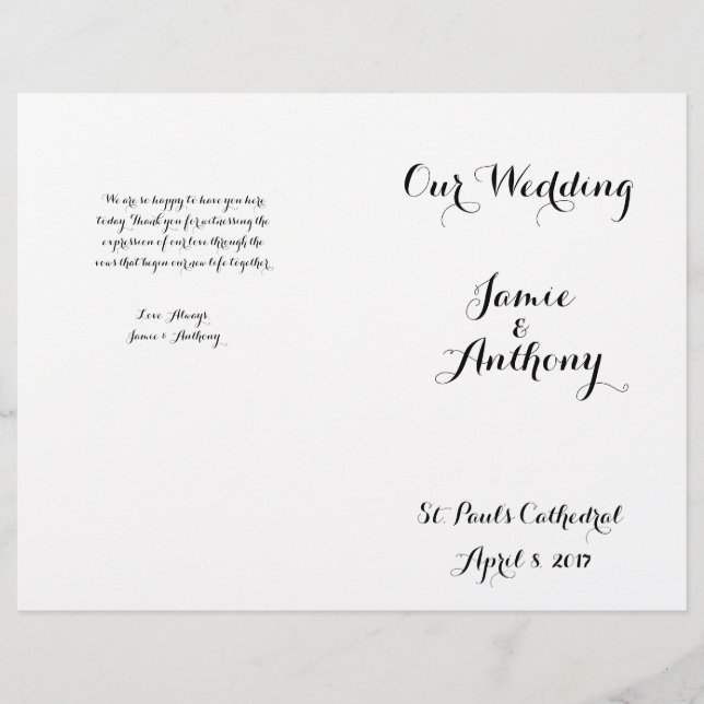 Hand Lettered Calligraphy Wedding Program (Front)