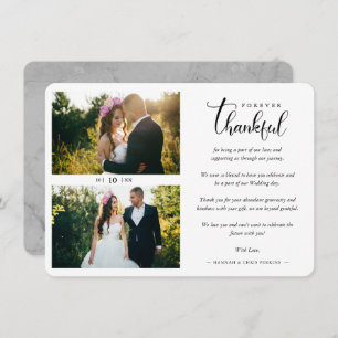 Hand Lettered Chic 2 Photos Bride & Groom Collage Thank You Card