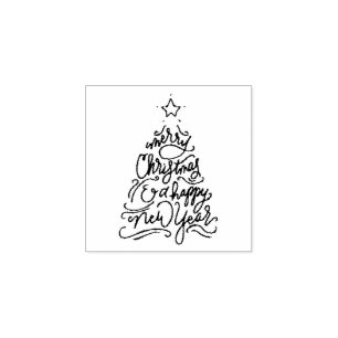 Hand Lettered Christmas Tree Rubber Stamp