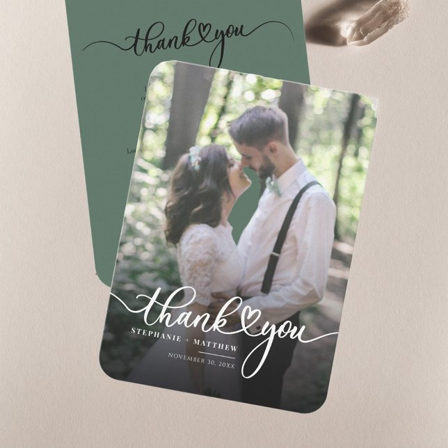 Hand-Lettered Couples Wedding Photo Thank You Card (Wedding Couple Photo Script Thank You Card)