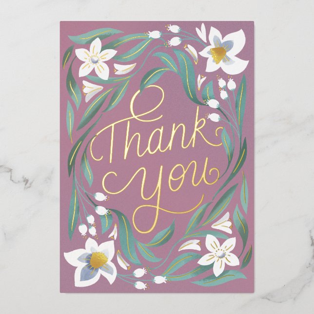 Hand Lettered Daffodil Gold Foil Thank You Card (Front)
