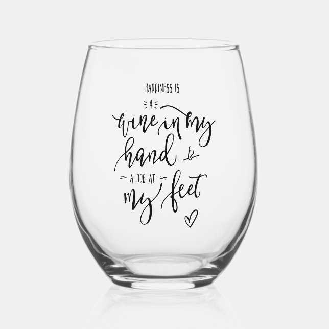 Hand lettered Dog Mum Quote Stemless Wine Glass (Front)