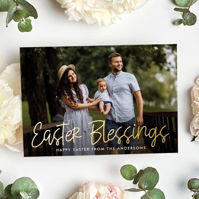 Hand-Lettered Easter Blessings Photo Foil Holiday Card (Creator Uploaded)