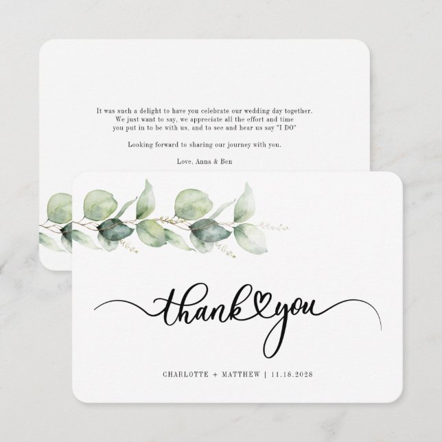 Hand-Lettered Eucalyptus Wedding Thank You Card (Front/Back)