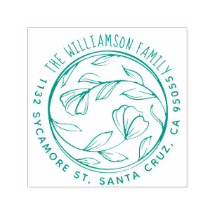 Hand Lettered Family Name Botanical Return Address Self-inking Stamp