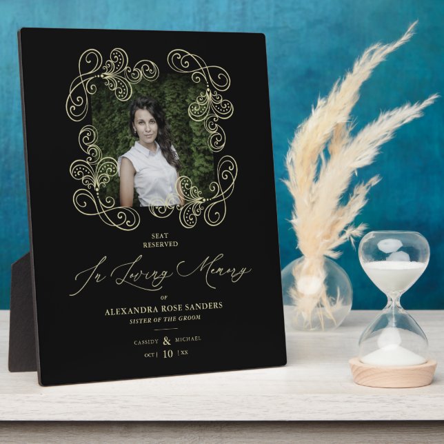 Hand Lettered Flourish Black Wedding Memorial Plaque (Side)