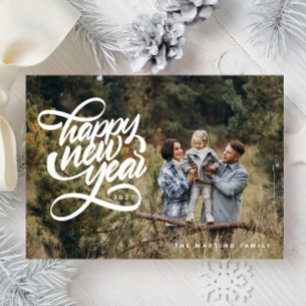 Hand Lettered Fun Happy New Year Family Photo Holiday Card
