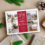 Hand Lettered Glory | Christmas Photo Collage Card<br><div class="desc">Modern typography based holiday photo card features four of your favorite photos in a square format, with "Glory to the newborn king" centered in white hand lettered style typography on festive red. Personalize with your family name, individual names and/or your custom Christmas message. Cards reverse to a pattern of white...</div>