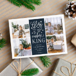Hand Lettered Glory | Christmas Photo Collage Card<br><div class="desc">Modern typography based holiday photo card features four of your favourite photos in a square format, with "Glory to the newborn king" centred in white hand lettered style typography on rich midnight navy blue. Personalise with your family name, individual names and/or your custom Christmas message. Cards reverse to a pattern...</div>