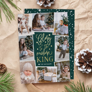 Hand Lettered Glory Multi Photo Collage Foil Holiday Card