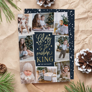 Hand Lettered Glory   Multi Photo Collage Foil Holiday Card
