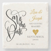 Hand Lettered Gold Heart Script Save the Date