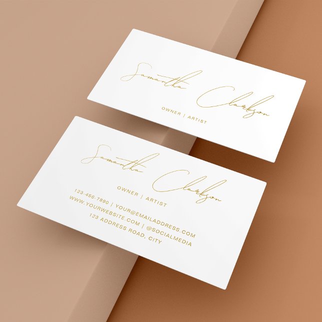 Hand-Lettered Gold Script Minimalist Cream Beige Business Card (Creator Uploaded)