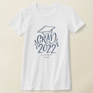 Hand-lettered Grad 2022 with Name Navy Cap T-Shirt