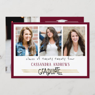 Hand Lettered Graduate   Editable Maroon   4-Photo Invitation