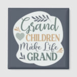 Hand Lettered Grandchildren Make Life Grand Quote Magnet<br><div class="desc">Grandchildren Make Life Grand Cute Typography with Colour Editable Heart, Leaves, and Text - A cute hand drawn design in the Eucalyptus Green, Mint, Navy Blue, Gold, and Pine Green Colorway. All elements of the design are colour editable! Features chic hand-lettered fonts, cute hand drawn elements, and a lovely colour...</div>