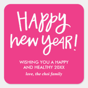 Hand Lettered Happy New Year Stickers - Pink