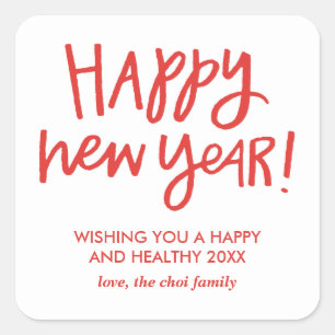 Hand Lettered Happy New Year Stickers - Red