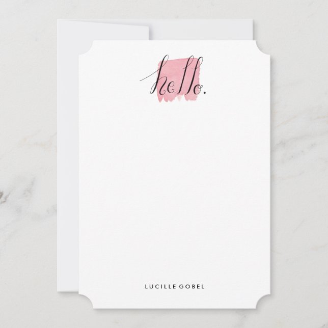 Hand Lettered Hello Modern Personalised Stationery Note Card (Front)