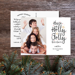 Hand Lettered Holly Jolly Christmas Family Photo  Postcard