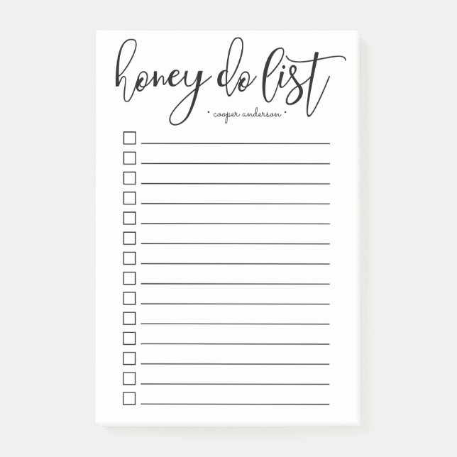 Hand-Lettered Honey Do List Personalised Post-it Notes (Front)