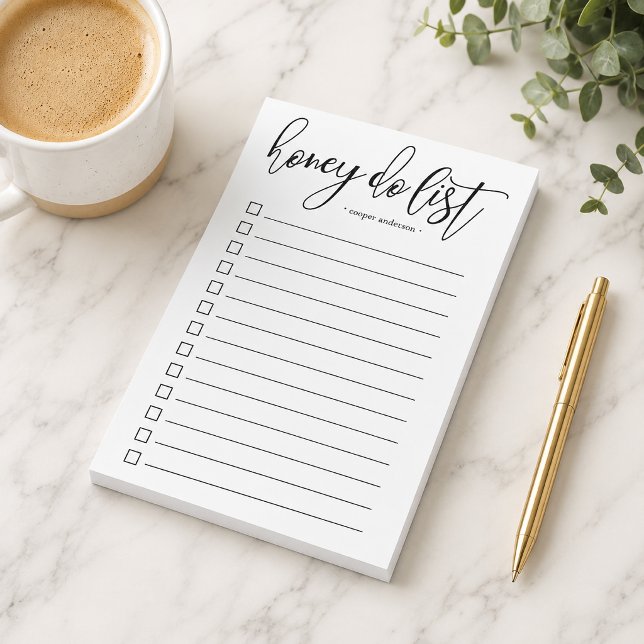 Hand-Lettered Honey Do List Personalised Post-it Notes (Modern personalized note pad and features "honey do list" at the top )
