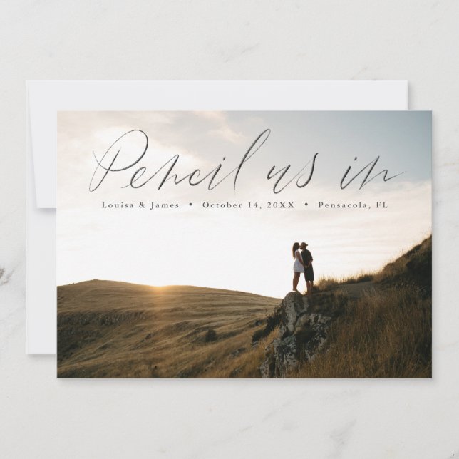 Hand Lettered Horizontal Photo Save the Date Invitation (Front)