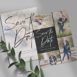 Hand Lettered Image Collage Black Save The Date<br><div class="desc">Take your 5 best images from your engagement photo session with 4 for the front and one for the back. It features a hand lettering design that says Save the Date.</div>