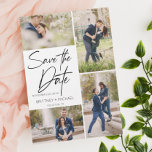 Hand Lettered Image Collage Save The Date<br><div class="desc">Take your 5 best images from your engagement photo session with 4 for the front and one for the back. It features a hand lettering design that says Save the Date.</div>