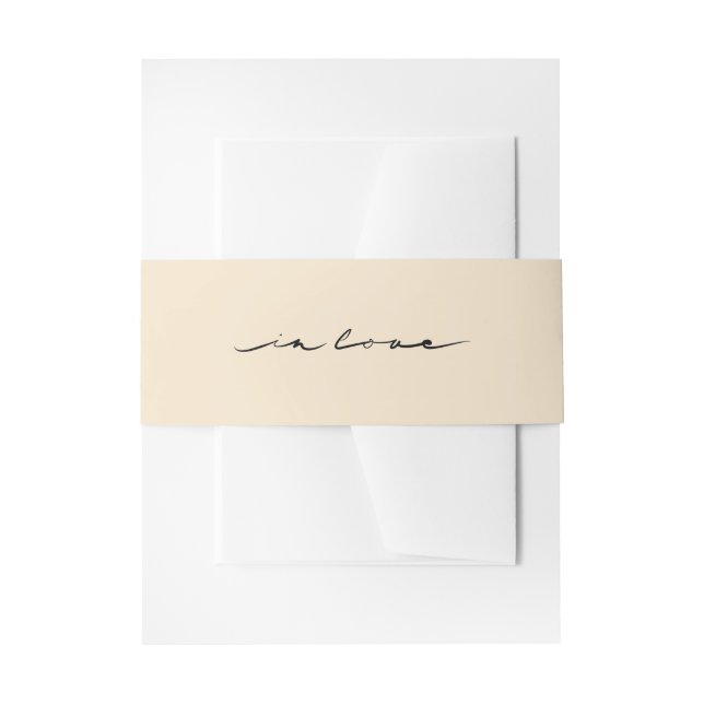 Hand Lettered "In Love" Script Wedding Invitation Belly Band (Front Example)