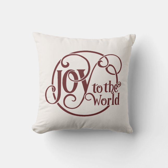 Hand-lettered Joy to the World script Christmas Cushion (Front)