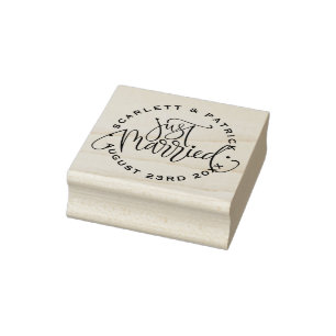 Hand Lettered Just Married Announcement Rubber Stamp