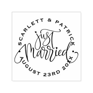 Hand Lettered Just Married Announcement Self-inking Stamp