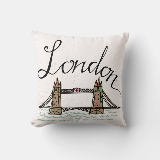 Hand Lettered London Bridge Cushion (Front)
