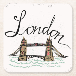 Hand Lettered London Bridge Square Paper Coaster