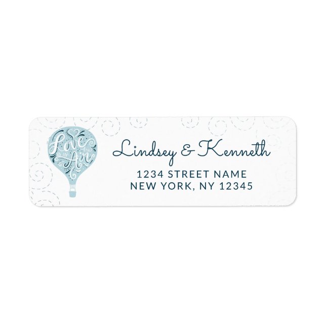 Hand Lettered Love Blue Balloon Return Address Label (Front)