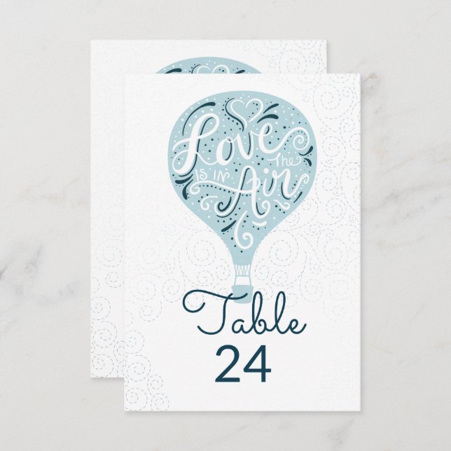 Hand Lettered Love Blue Wedding Table Numbers (Front/Back)